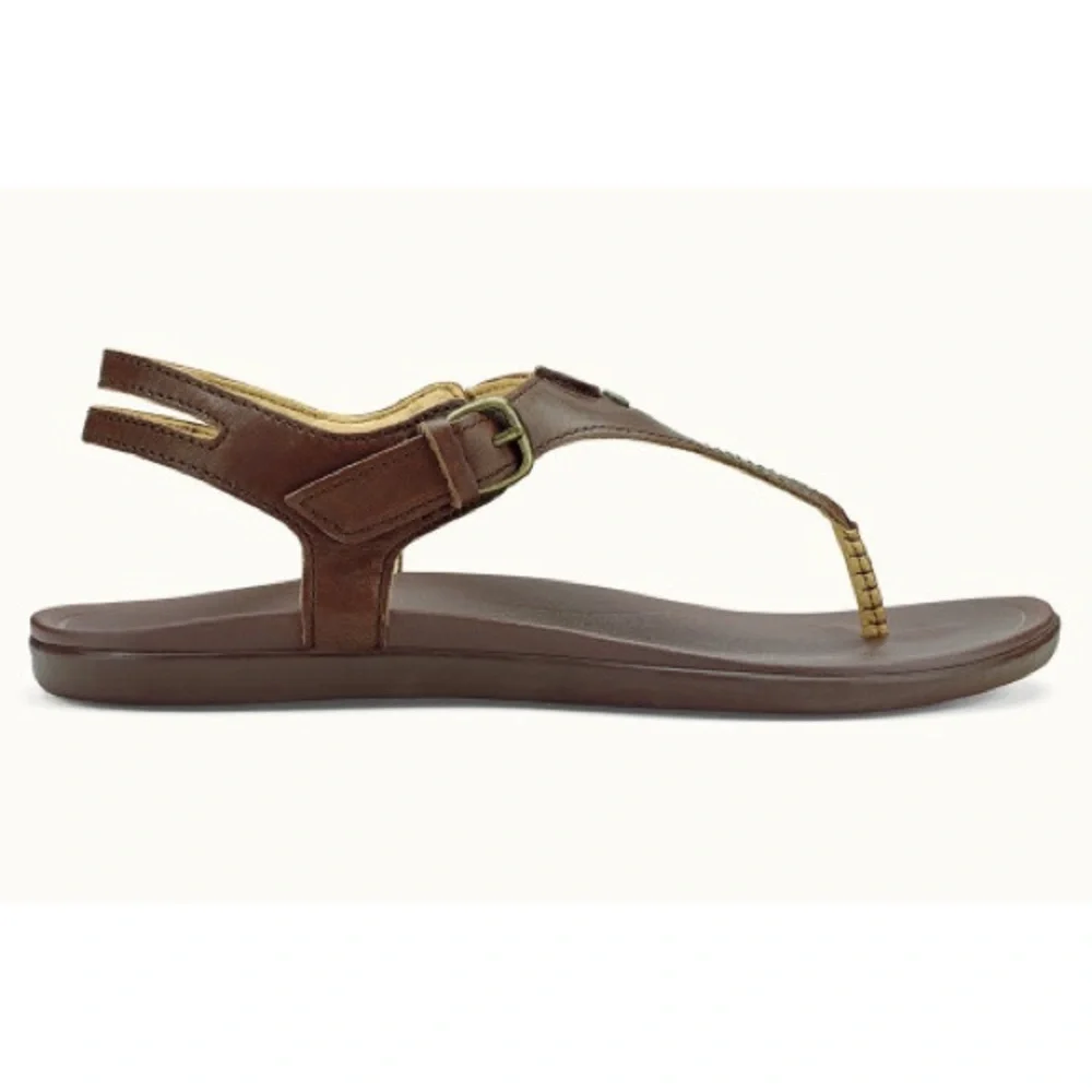 OluKai 'Eheu Thong Sandal in Kona Coffee Brown Leather size 6 - Picture 2 of 9